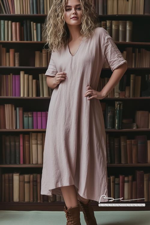 Linen dress flowing elegantly at Cap Fréhel cliffs in France