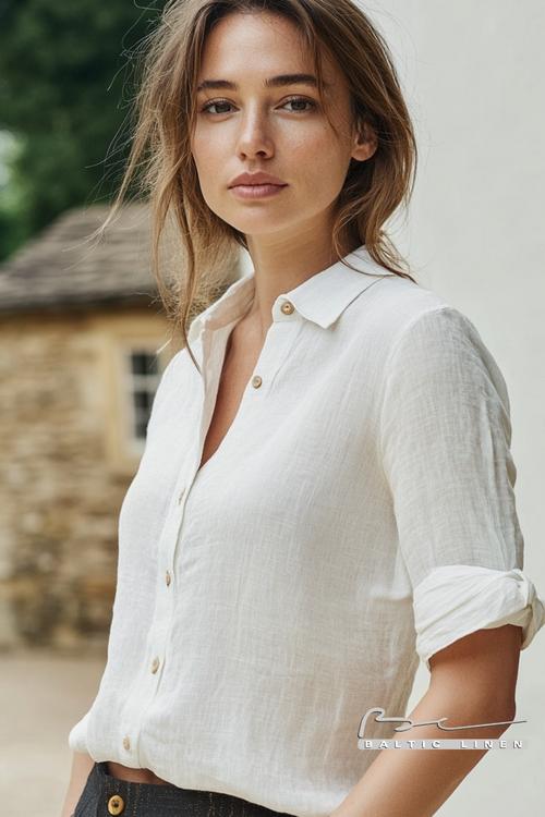 Cotswolds Charm: Elegant White Linen Shirt for Stylish Outfits