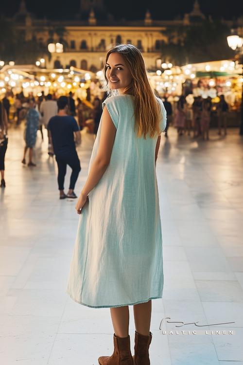 Seville Portrait in Loose Linen Dress with Beautiful Beach Waves