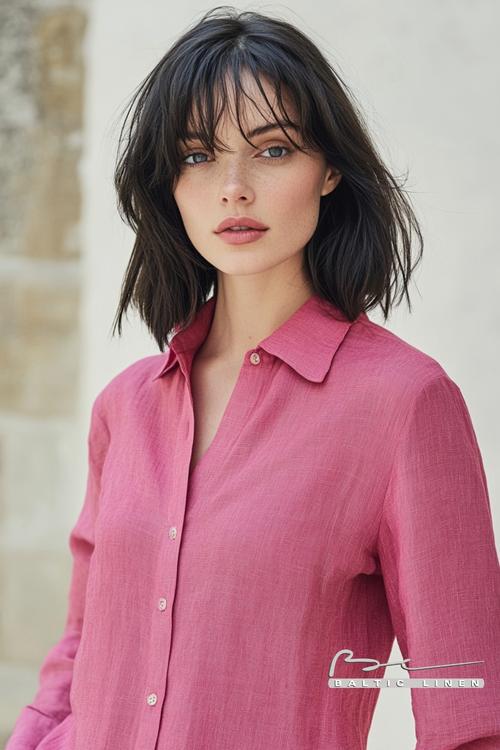 Stunning fuchsia linen shirt styled at Mont Saint-Michel site