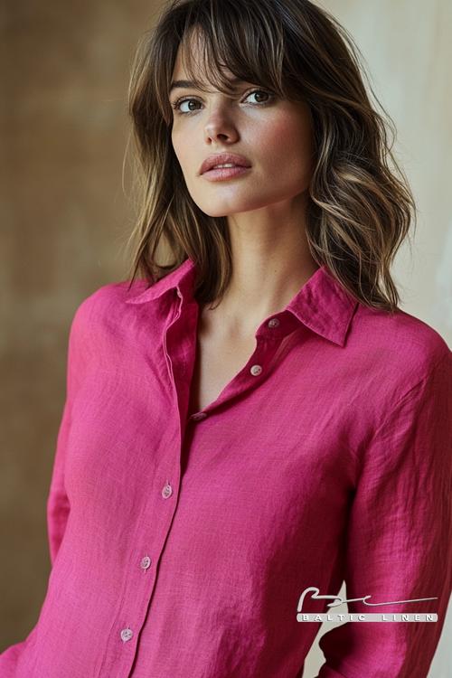 Chic layered hair ideas with fuchsia shirt style inspiration