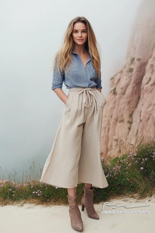 Eco-Friendly Linen Suit at Coastal Cliffs: Stylish and Sustainable Fashion