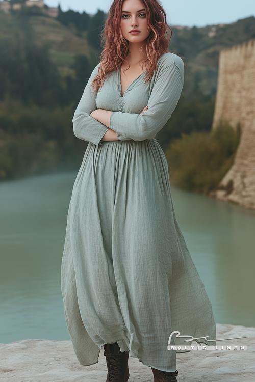 Elegant eco-friendly linen coat for a sunset stroll in St. Malo
