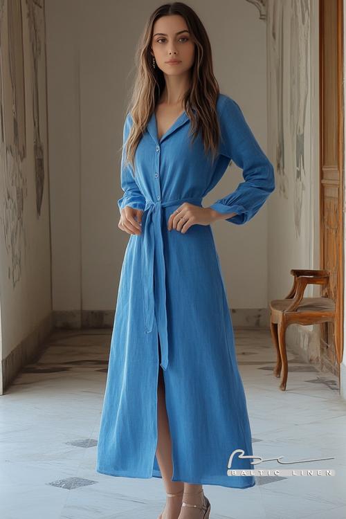 Blue Linen Dress with Stunning Ombre Hair Inspiration from Spain