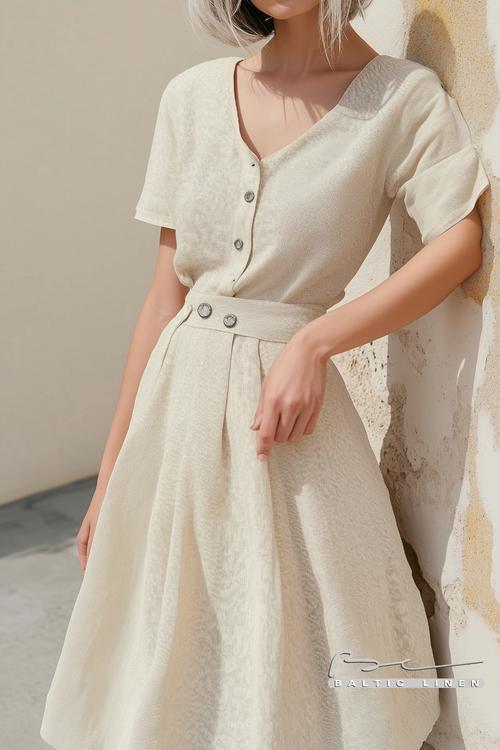 Serene high angle portrait of a woman in flowing linen skirt in Granada