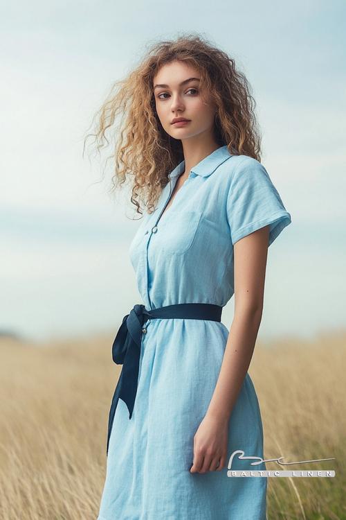 Sky-blue linen dress inspiration with Cap Fréhel backdrop