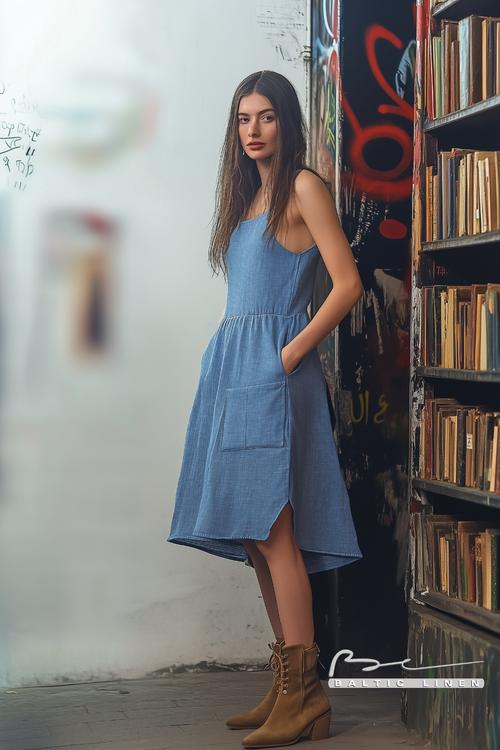 Stunning Blue Linen Dress for Nighttime Style Inspiration in Shoreditch