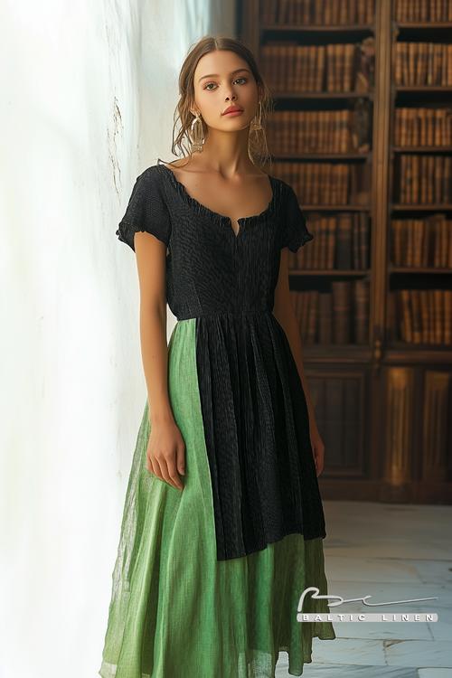 Color-block linen dress worn by Aymeline Valade in beautiful Granada