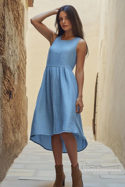 Stunning Blue Linen Dress in Granada’s Albaicín, a Dreamy View