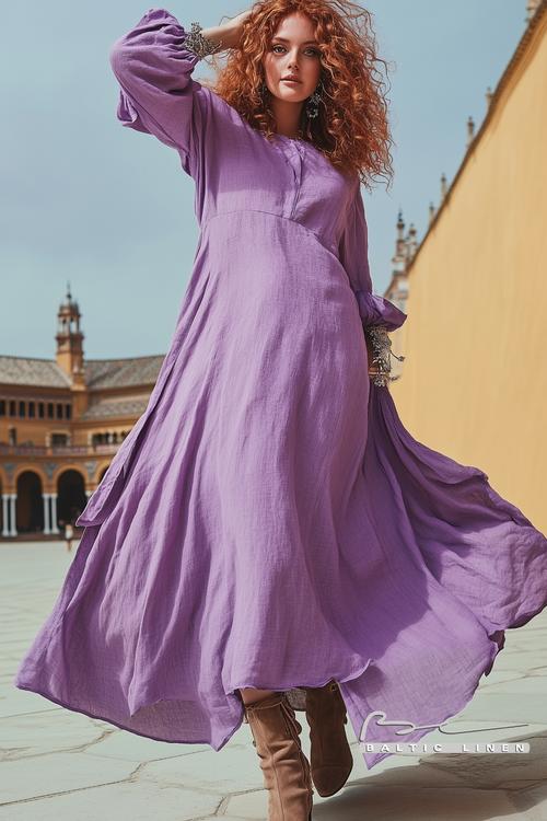 Stunning woman in a purple dress at Seville's Plaza de España