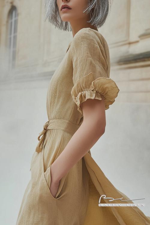 Stunning Asymmetrical Bob with Linen Dress at Versailles Fashion