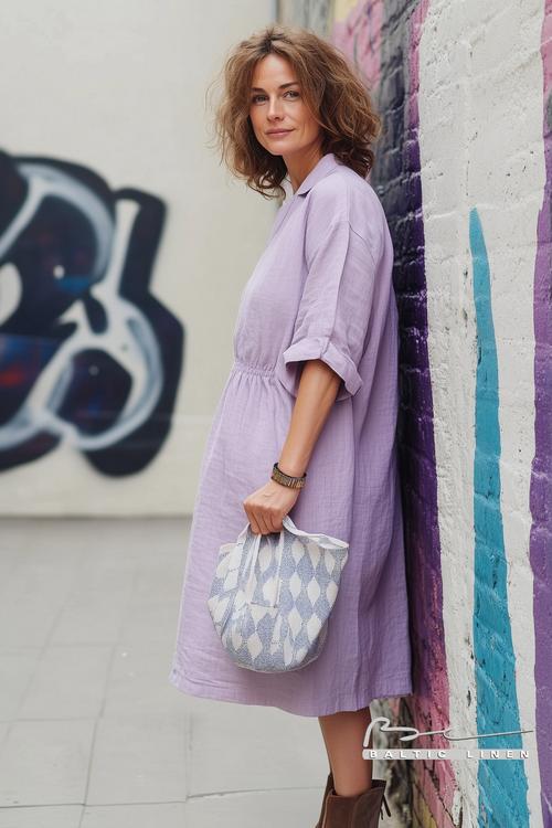 Stylish lavender tunic dress in Shoreditch for portrait inspiration