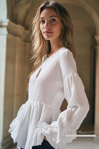 Stunning white linen blouse fashion inspiration for evening style