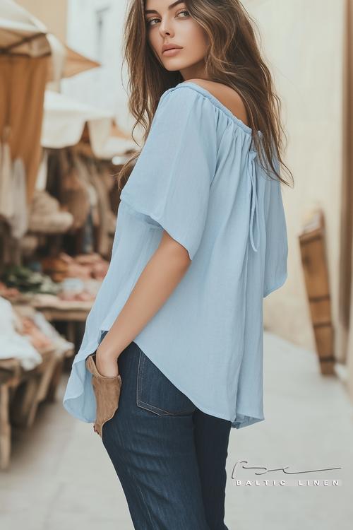Stylish ombre hair with a light blue blouse for summer fashion inspiration