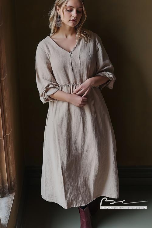 Elegant linen dress in stunning bird's eye view, Cambridge University.