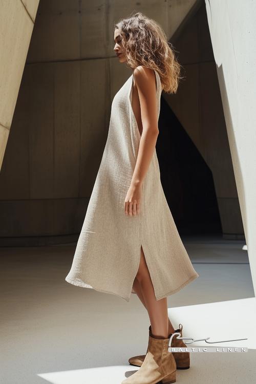 Stunning linen dress by Sheila Márquez showcased at Barbican Centre