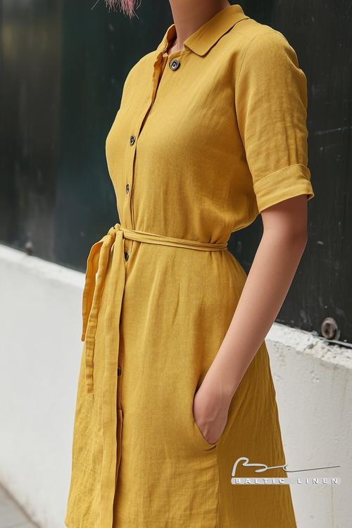 Stunning yellow linen dress for effortless summer style inspiration