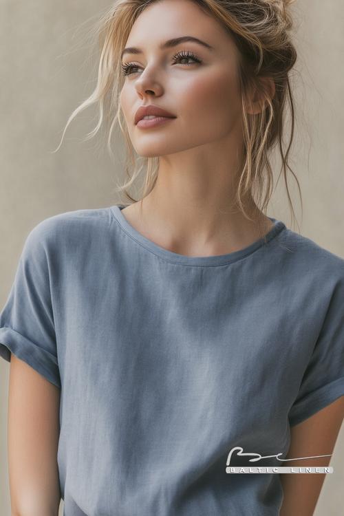 Stunning woman in oversized t-shirt bathed in twilight glow