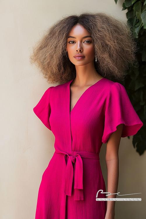Fuchsia dress and afro hairstyle inspiration in beautiful gardens