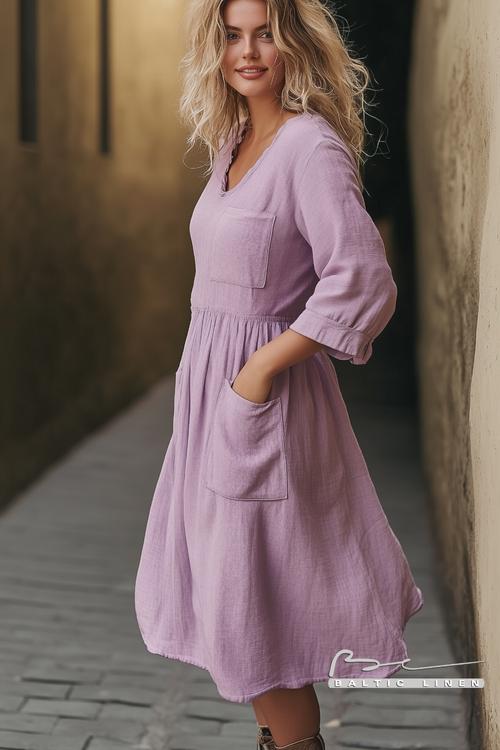 Charming lilac linen dress for a stylish summer look inspiration
