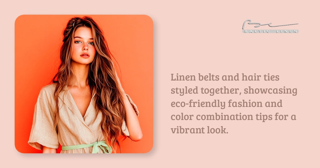 Linen belts and hair ties styled together, showcasing eco-friendly fashion and color combination tips for a vibrant look.