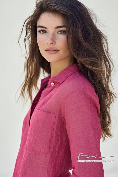 "Vibrant beach scene with burgundy waves and fuchsia clothing style"