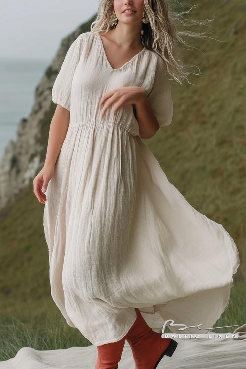 Eco-Friendly Linen Dress at Durdle Door with Vintage Style Vibes