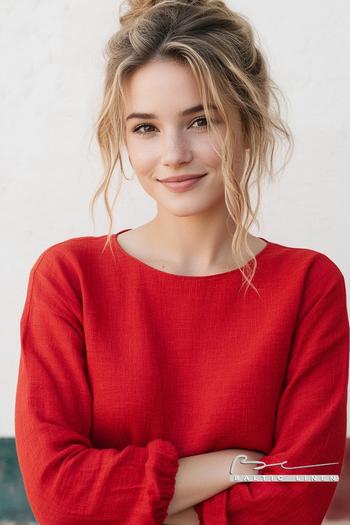 Honey-blonde curls with a red top set against stunning Granada scenery