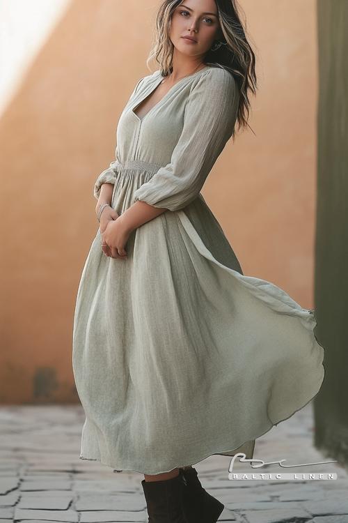 Eco-Friendly Fashion: Beautiful Linen Dress Among Granada's Streets