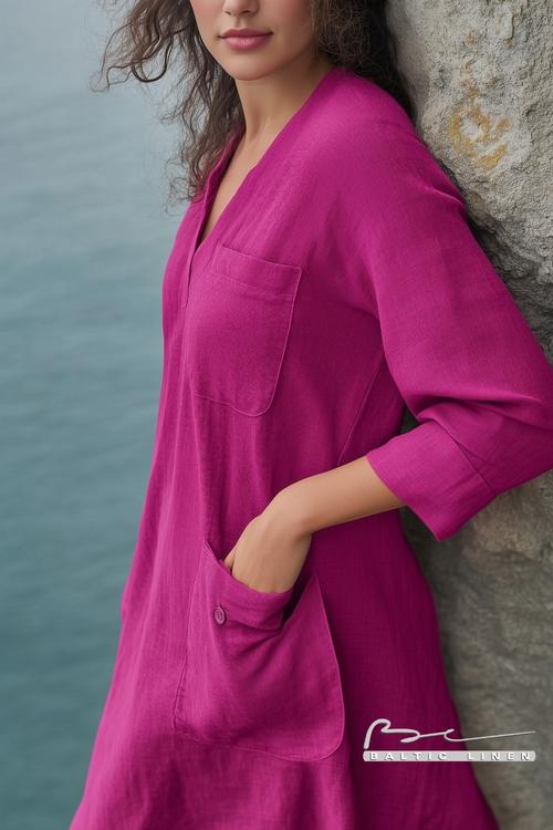 Stunning fuchsia linen dress perfect for a chic summer look