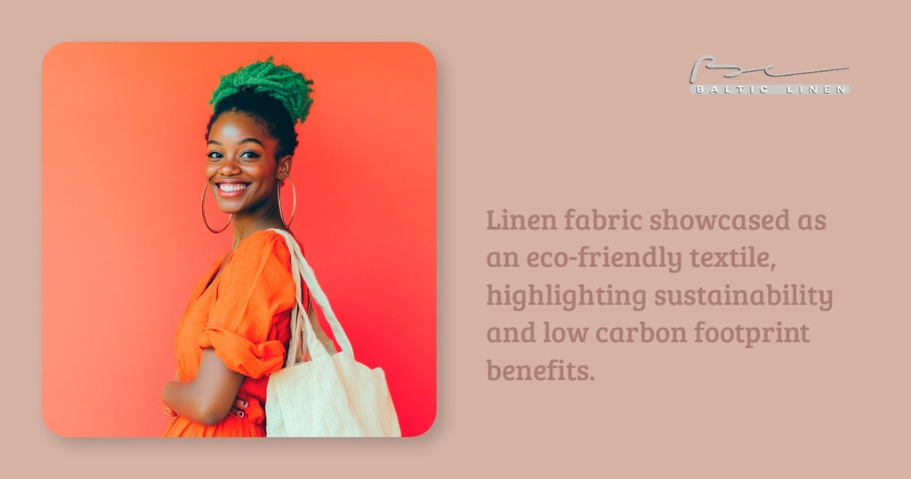 Linen fabric showcased as an eco-friendly textile, highlighting sustainability and low carbon footprint benefits.