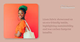 Linen fabric showcased as an eco-friendly textile, highlighting sustainability and low carbon footprint benefits.