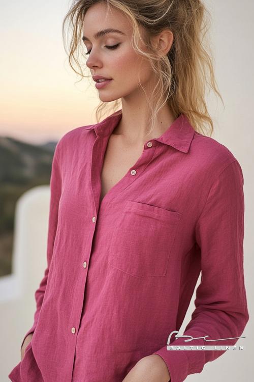 Stunning Dark Pink Linen Shirt Inspired by Andalusian Sunset