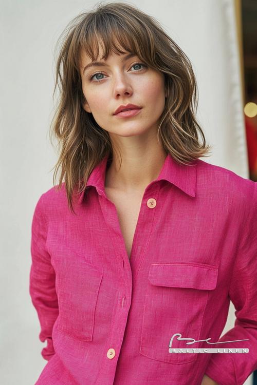 Fuchsia linen shirt outfit inspiration for a vibrant fashion look.