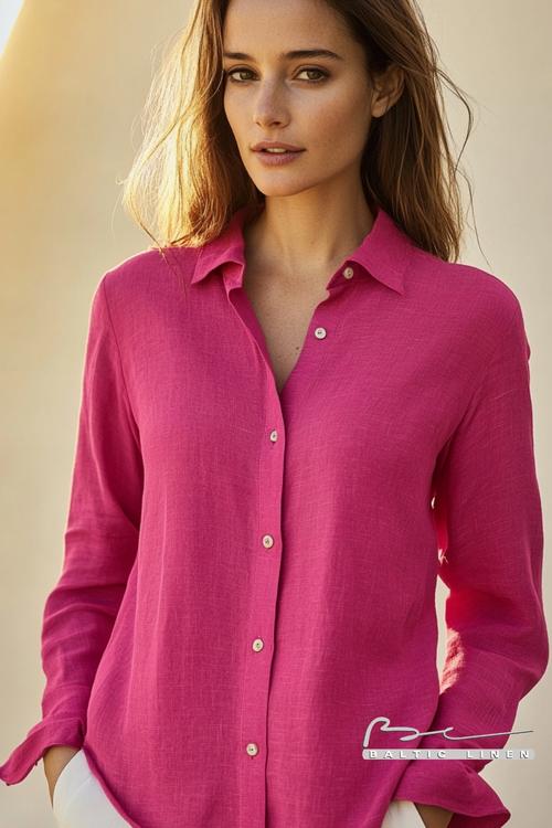 Fuchsia linen shirt style inspiration for a chic wardrobe update