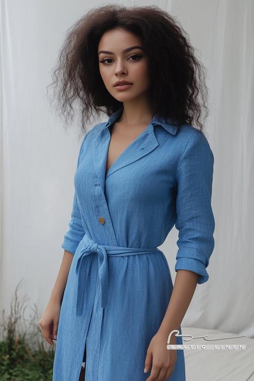Afro beauty in a blue linen dress, stylish Granada fashion idea