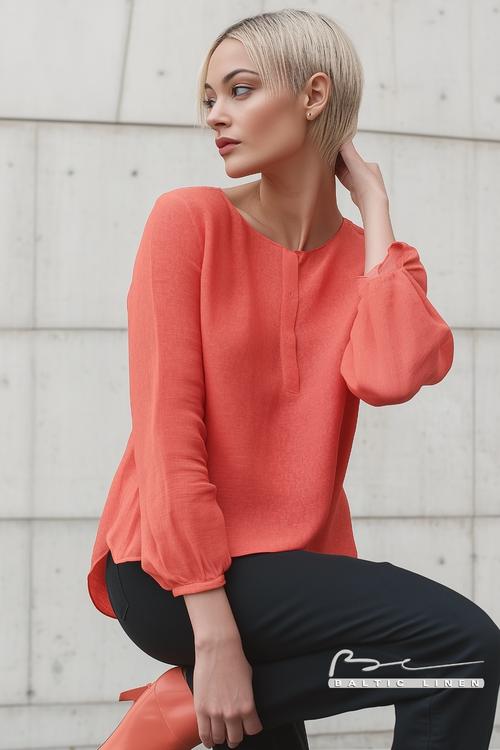 Bold neon hair with a coral blouse for vibrant style inspiration.