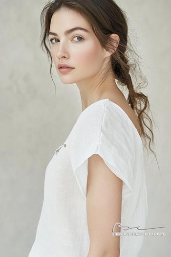 Stunning model portrait in white linen top at the Archaeological Museum