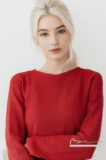 Stunning red top and platinum blonde hair portrait inspiration ideas