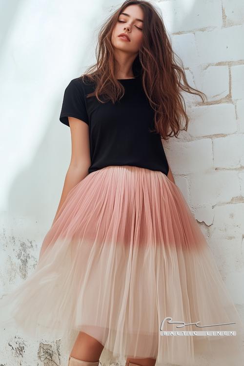 Valentina's Bold Look: Deep Burgundy Waves and Tulle Skirt Outfit