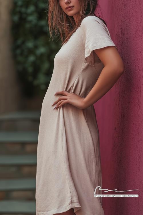 Beautiful linen dress in Granada's Albayzín, showcasing eco-friendly style