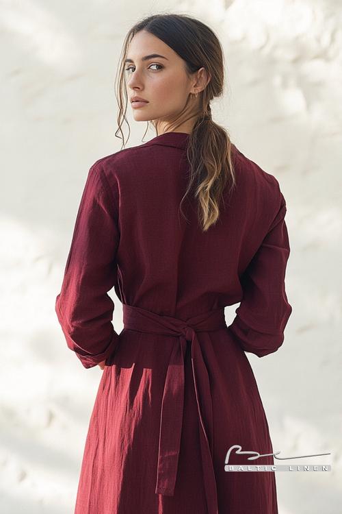 Elegant Maroon Linen Shirt Dress with Beautiful Granada Photography