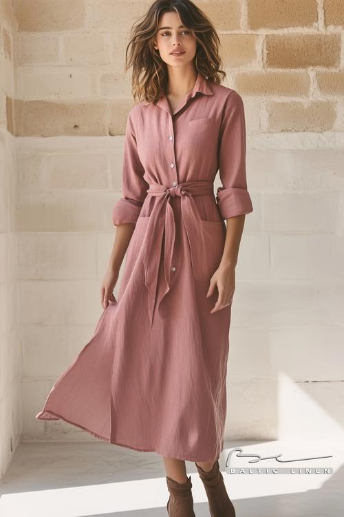 Stunning Dusty Rose Linen Dress for a Stylish Spring Outfit