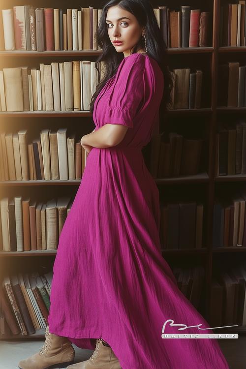 High Angle Portrait in Fuchsia Dress Against Sierra Nevada Backdrop