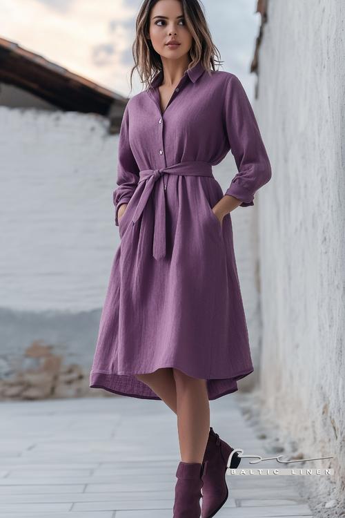 Stunning Orchid Purple Shirt Dress at Blue Hour in Granada