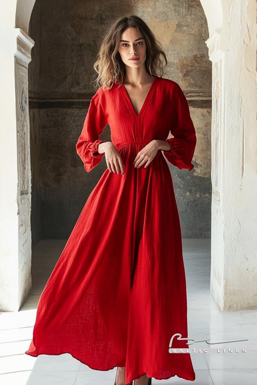 Stunning red linen dress perfect for summer style inspiration
