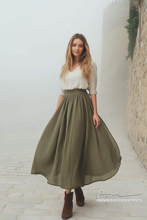 Chic Olive Green Linen Skirt Style Inspiration in Carcassonne