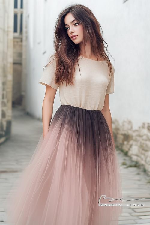 Stunning burgundy hair with dusty pink tulle fashion inspiration ideas