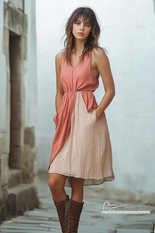 Stunning woman in linen dress showcasing Locronan's timeless charm