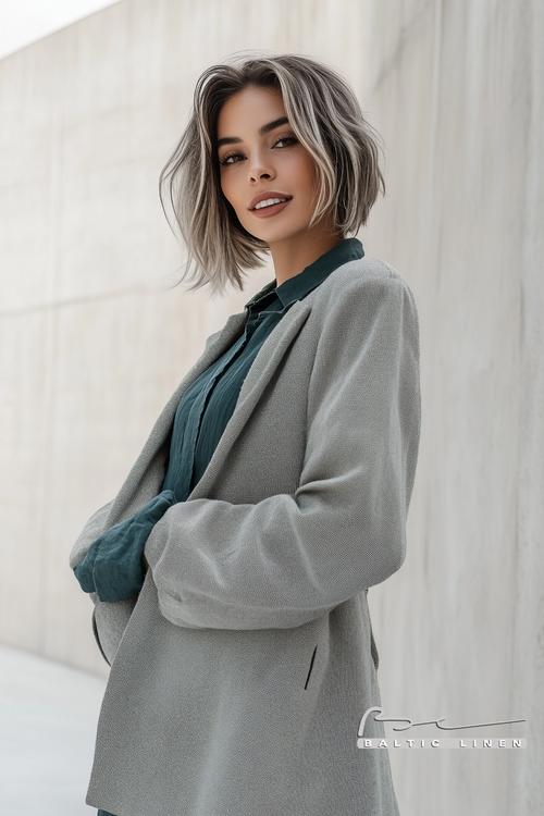 Asymmetrical bob hairstyle and eco-friendly fashion in Valencia's light